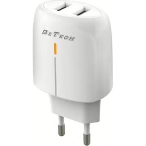 DeTech Мрежово зарядно устройство DeTech, DE-63, 5V/2.4A 220V, 2 x USB, Бял - 40549