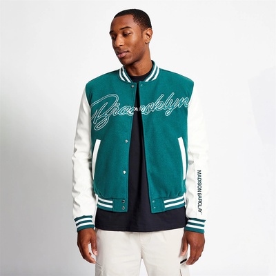 Madison Barclay Яке Madison Barclay Men's Hudson Baseball Wool Forest Green Long Sleeve Varsity Jacket - Forest