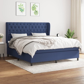 vidaXL Боксспринг легло с матрак, синьо, 160x200 см, плат (3128219)