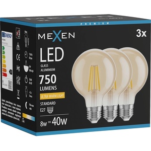 Mexen Vintis 3x LED филаментна крушка E27, G80, 8W, Топла светлина - 2200K, 750 lm, (L155-E27-0822-50x03)