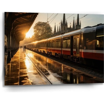 Sablio Obraz Vlak na stanici pri východe slnka - 90x60 cm
