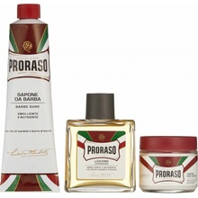 Proraso Red Vintage Primadopo krém na holenie 150 ml + Proraso krém pred holením 100 ml + Proraso voda po holení s vôňou santálového dreva 100 ml darčeková sada