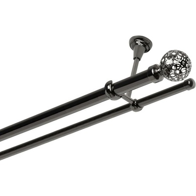 OK-GarnýžeCY Garnýž kovová dvouřadá 25/16mm Koule retro onyx 470 cm do stěny / na tunýlek - bez kroužků