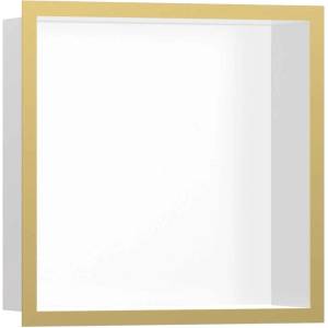 Hansgrohe XtraStoris Individual - Ниша за вграждане в стена с дизайнерска рамка, 30x30x10 см, матово бяло/полиран златен вид 56099990 (56099990)
