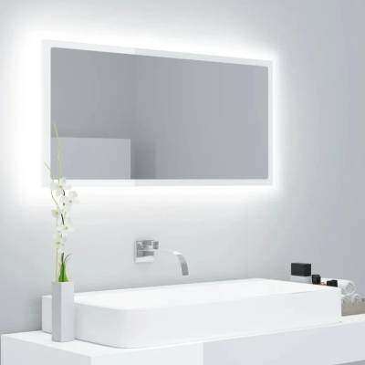 vidaXL LED огледало за баня, бял гланц, 90x8, 5x37 см, акрил (804937)