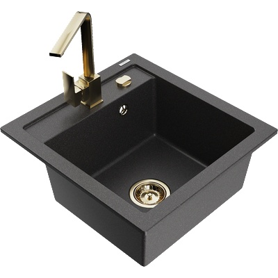 Mexen Vito кухненска мивка от гранит с 1 отделение и кухненски смесител Rita, черно на пръски - 6503-76-670300-50 (6503-76-670300-50)