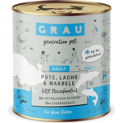 GRAU Adult bez obilnín morčacie losos a makrela 6 x 0,8 kg