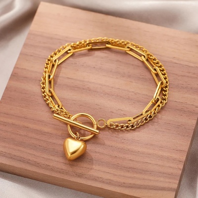 Гривна от стомана с две верижки и сърце