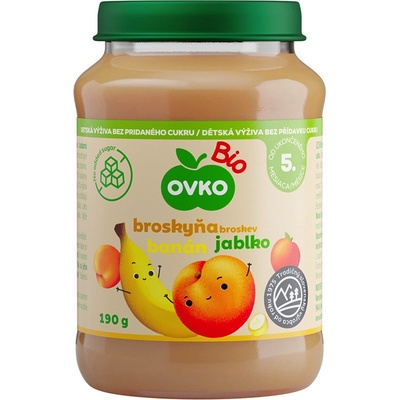OVKO Bio Novofruct Příkrm ovocný broskev banán jablko 190 g