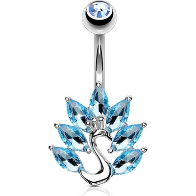 Šperky eshop Rhodiovaný piercing do pupíku z oceli páv se zirkonovým ocasem P13.17 Čirá C