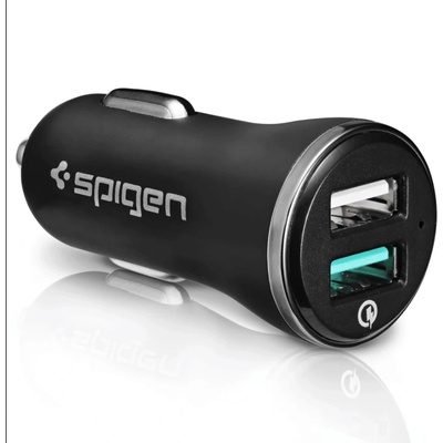 Spigen Qualcomm Quick Charge 3.0 Car Charger - зарядно за кола с технология за бързо зареждане с 2 USB изхода (QC3.0 + 5V / 2.4A) (черен)
