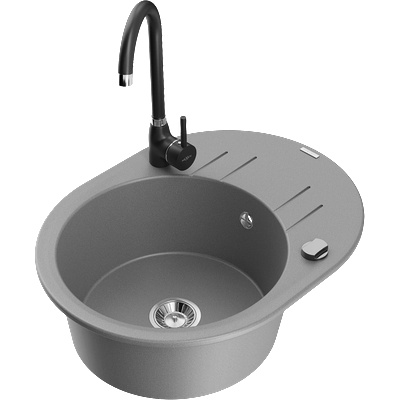 Mexen Kevin гранитна мивка с една камера и отцедник и кухненски кран Telma, сив - 6517-71-670200-70 (6517-71-670200-70)