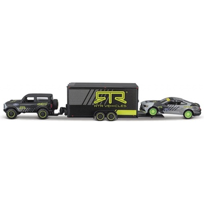 MAISTO design Team Haulers 2021 Ford Bronco Car Trailer 2015 Ford Mustang GT 1:64
