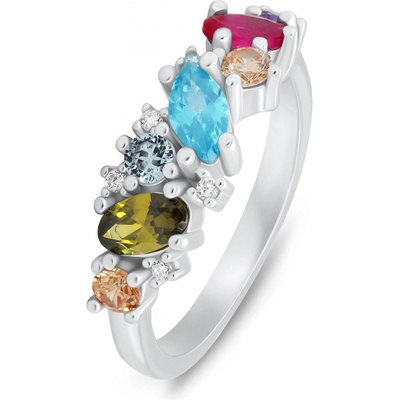 Brilio Silver Výrazný stříbrný prsten s barevnými zirkony RI099W