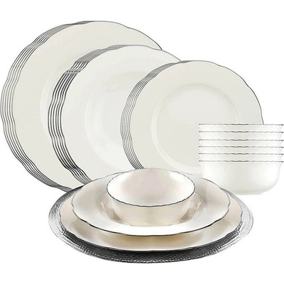 Asir Jídelní sada bílá stříbrná porcelán 710KTP3437 24 ks