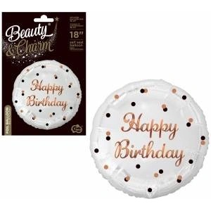 GoDan Foil balloon B&C Happy Birthday white, rose and gold print 18 Godan