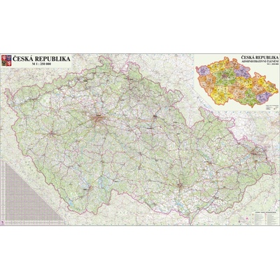 Česká republika - nástěnná automapa 199 x 123 cm Varianta: bez rámu v tubusu, Provedení: laminovaná mapa v lištách