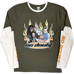 No Doubt Flames (Sleeve Print) Green & White M Риза (NODLLST06MGRW02)