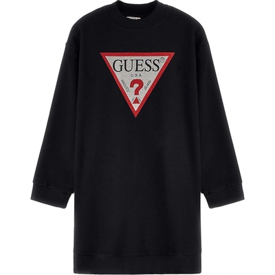 Guess Памучна рокля в черно с контрастно лого Guess