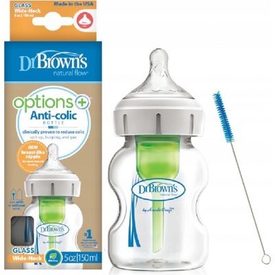 Dr. Brown's kojenecká láhev Options skleněná bílá se silikonovým dudlíkem level 1 1 ks 150 ml