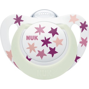 Nuk Светеща силиконова залъгалка NUK - Star Night, 18 м+, розова (10739749) - baby