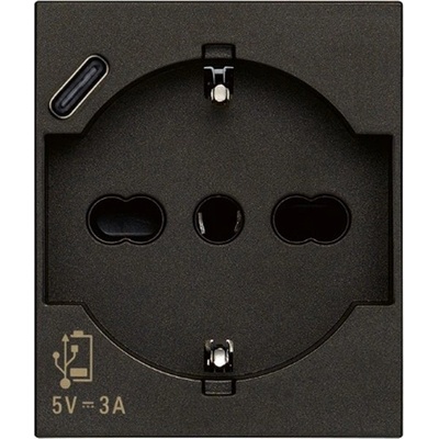 Vimar 30210. USBG Контакт SICURY Linea, 2P+E 16A+USB-C, унив. стандарт, с детска защита, 2M, Black, (VM30210.USBG)