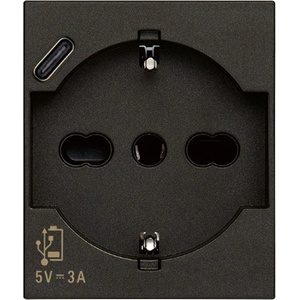 Vimar 30210. USBG Контакт SICURY Linea, 2P+E 16A+USB-C, унив. стандарт, с детска защита, 2M, Black, (VM30210.USBG)