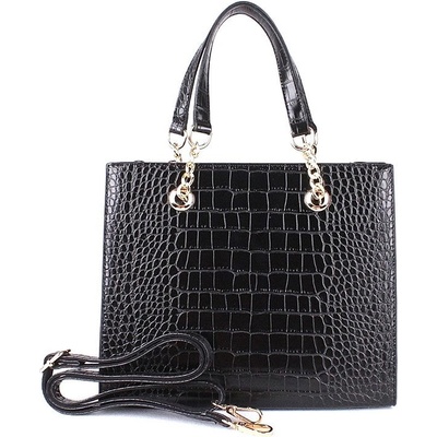 Flora & Co Středně velká elegantní kabelka do ruky X8016 s kroko vzorem černá