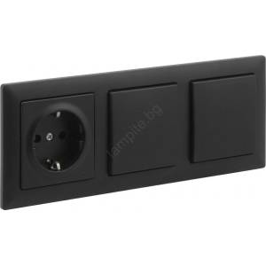 Legrand -Двоен еднополюсен ключ № 1 и SCHUKO розетка с рамка SUNO 250V черна (LR0118D)