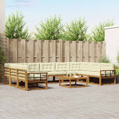 vidaXL Комплект дивани за открито 10 pcs Натурален и Крема (3368213)