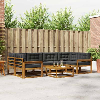 vidaXL Комплект дивани за открито 7 pcs Натурален и Антрацит (3367255)