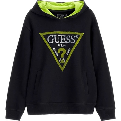 GUESS Спортен суичър без цип за момче в черно с плюшено електрикаво лого Guess