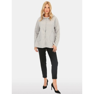 Perso fabric Woman's Women's jacket with a hood made of shearling light gray color šedá