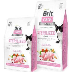 Brit Care Cat Grain-Free STERILIZED SENSITIVE- Пълноценна суха храна за кастрирани котки, за добро храносмилане със 26% заешко месо и зеленчуци, БЕЗ зърнени култури
