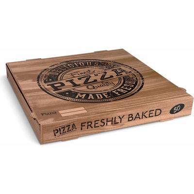 Krabica na pizzu mikrovlnitá lepenka H4 kraft s potlačou 50 x 50 x 5 cm