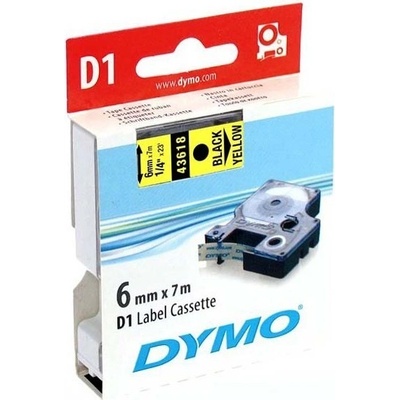 Dymo originál páska do tlačiarne štítkov, Dymo, 43618, S0720790, čierny tlač/žltý podklad, 7m, 6mm, D1