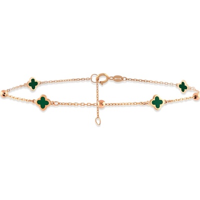 Lillian Vassago Náramek s čtyřlístky se zeleným smaltem a kuličkami, růžové zlato LLV06-GB143R