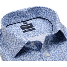Olymp Modern Fit Twill košile s modrým tištěným vzorem krátký rukáv