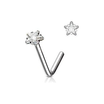 Šperky4U zahnutý piercing do nosu hvězdička čirý kamínek N0067-C