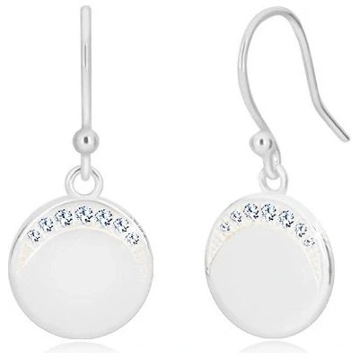 Šperky eshop visací náušnice stříbro zrcadlově lesklý kruh se zirkonovým půlměsícem S42.05