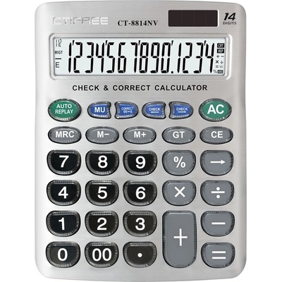 CTIFREE CT-8814NV сребърен калкулатор, 155x203mm, 14 цифри, двойно захранване, 2 години гаранция (CT-8814NV)