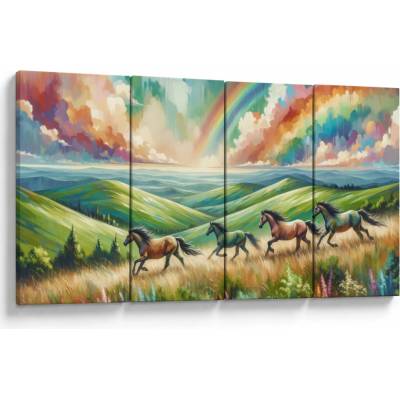 Obraz – Kone cválajúce krajinou, štvordielne 160x80 cm