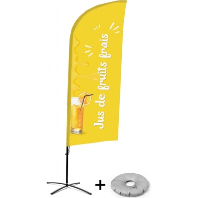 Jansen Display Kompletní sada reklamní vlajky ve tvaru křídla, Čerstvý džus, francouzština Křížová Základna, 1273 x 3030 mm