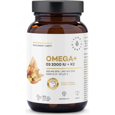 Aura Herbals Omega+ Vitamin D3 2000 IU cholekalcyferol 50 mcg + K2 MK-7 60 softgels