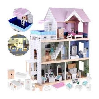 Jokomisiada Wooden dollhouse with a swimming pool, an elevator ZA4835