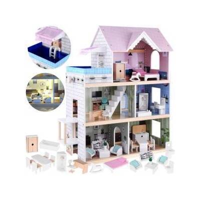 Jokomisiada Wooden dollhouse with a swimming pool, an elevator ZA4835