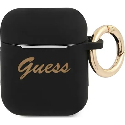 Guess GUA2SSSK калъф за AirPods черен, силиконов, Vintage Script (GUA2SSSK)