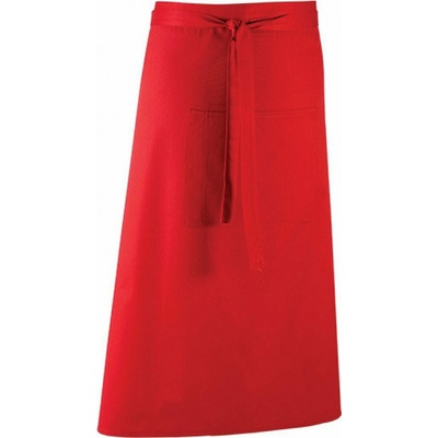 Premier Workwear Keprová dlouhá barmanská zástěra s velkou kapsou červená Pantone 200 PW158
