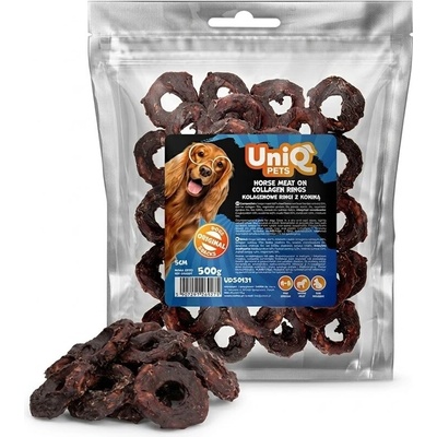 Uniq Pets Dog Snacks Collagen Horse Meat on Collagen Rings лакомства за кучета с конско месо върху колагенови рингове, 500 г