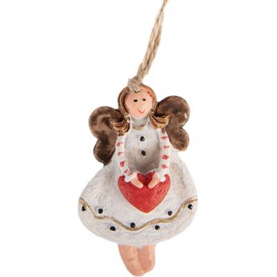 Clayre & Eef Bílá plastová vánoční ozdoba anděl – 7x1x7 cm
